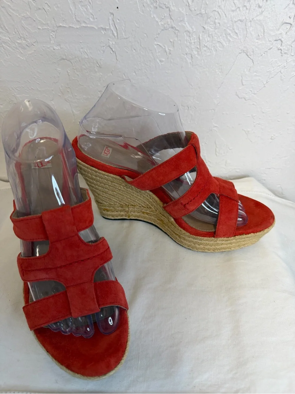 UGG Red Suede Tawnie Espadrille Cage Straps Wedge Sandals